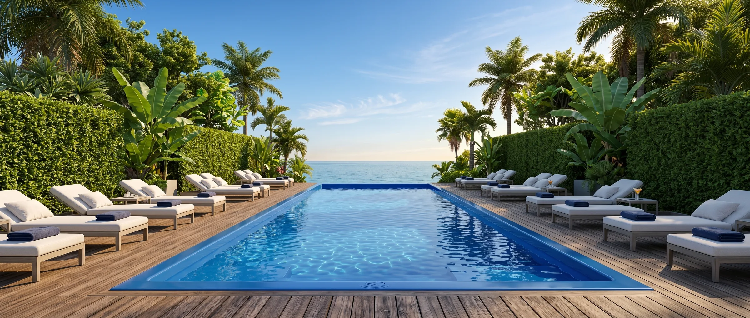 Piscina Fiberlux com vista para o horizonte
